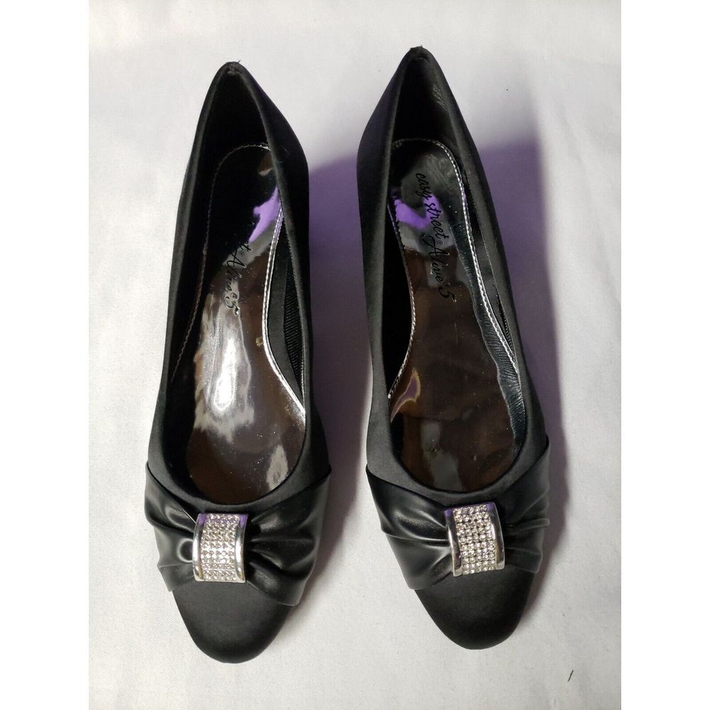 Easy Street Women's Eloise Dress Pump, Black Satin/Black Leather Sole, 7
